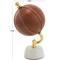 12" Brown Leather Handmade Stitched Globe with White Marble Base